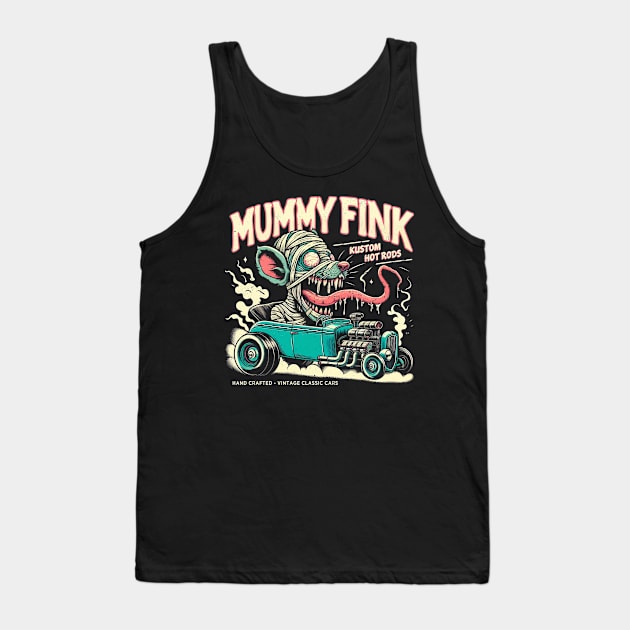 Rat Rod Creepy Cute Mummy - Retro Kustom Cars Classic Monster Tank Top by QuirkyInk